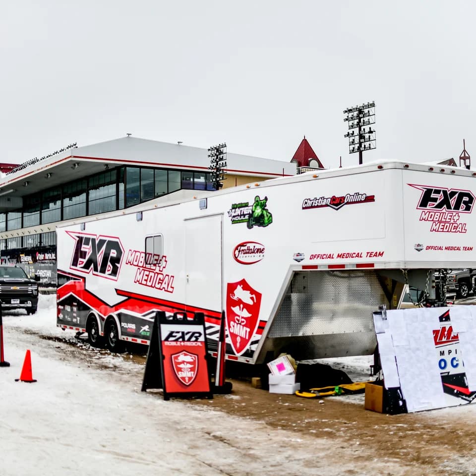 The FXR Mobile Medical trailer set up in the pits